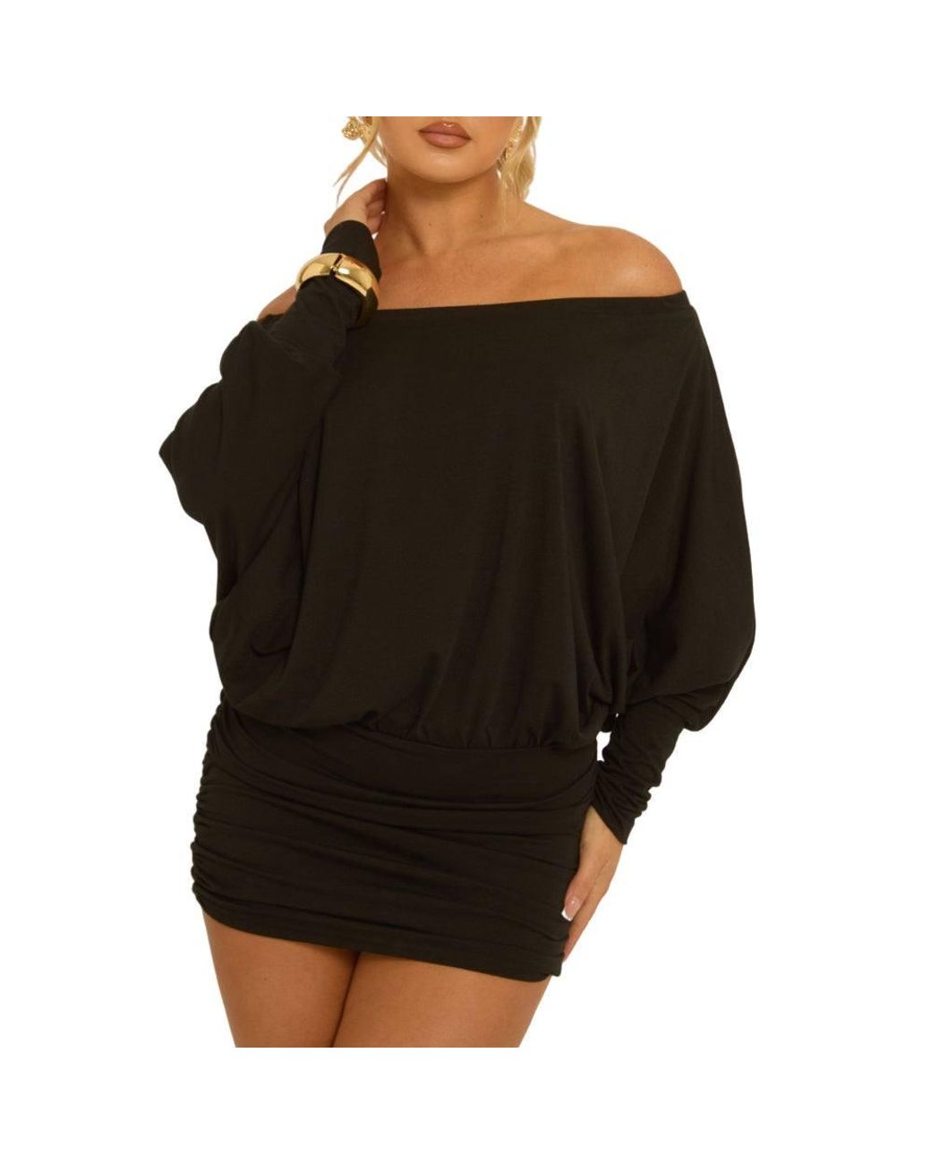 Rebellious Fashion Yellow Batwing Bardot Mini Dress