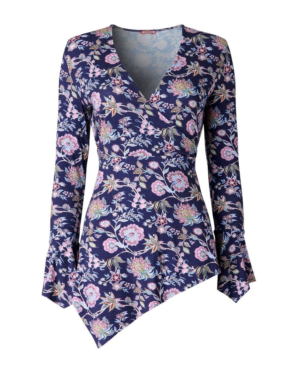 Joe Browns Blue Floral Jersey Wrap Top With Flute Sleeve