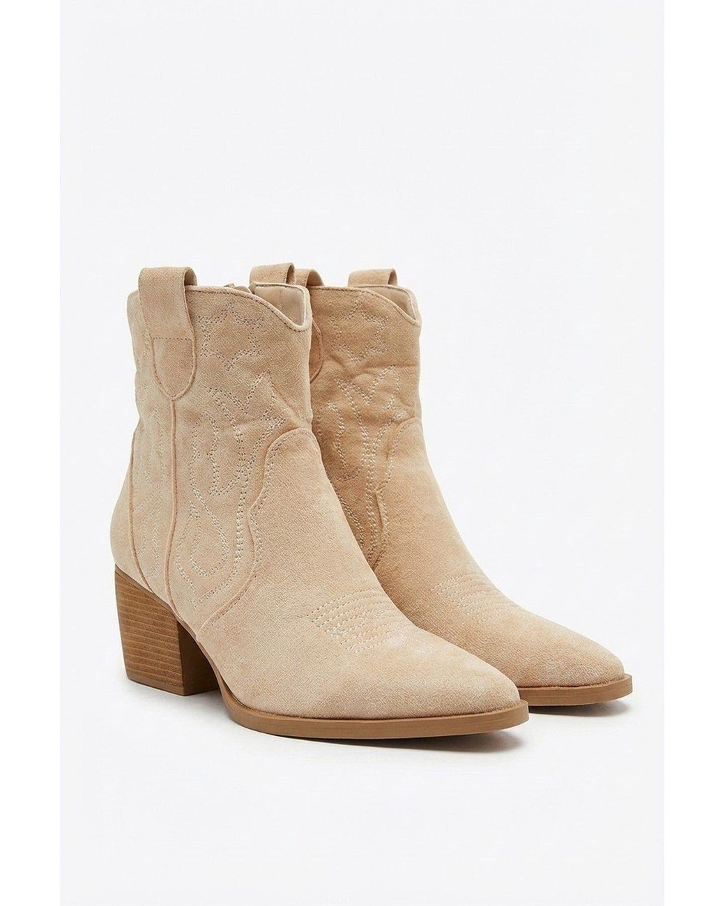 IKRUSH Natural Laura Faux Suede Cowboy Ankle Length Boots With Block Heel