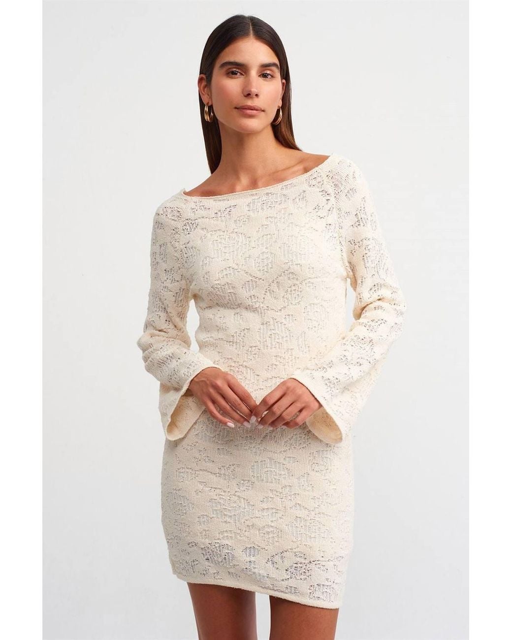 Dilvin Natural Fitted Lace Mini Dress