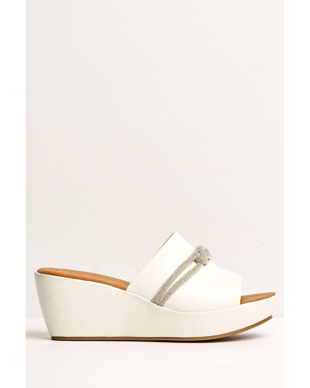 Miss Diva White Cove Diamante Bow Large Band Wedge