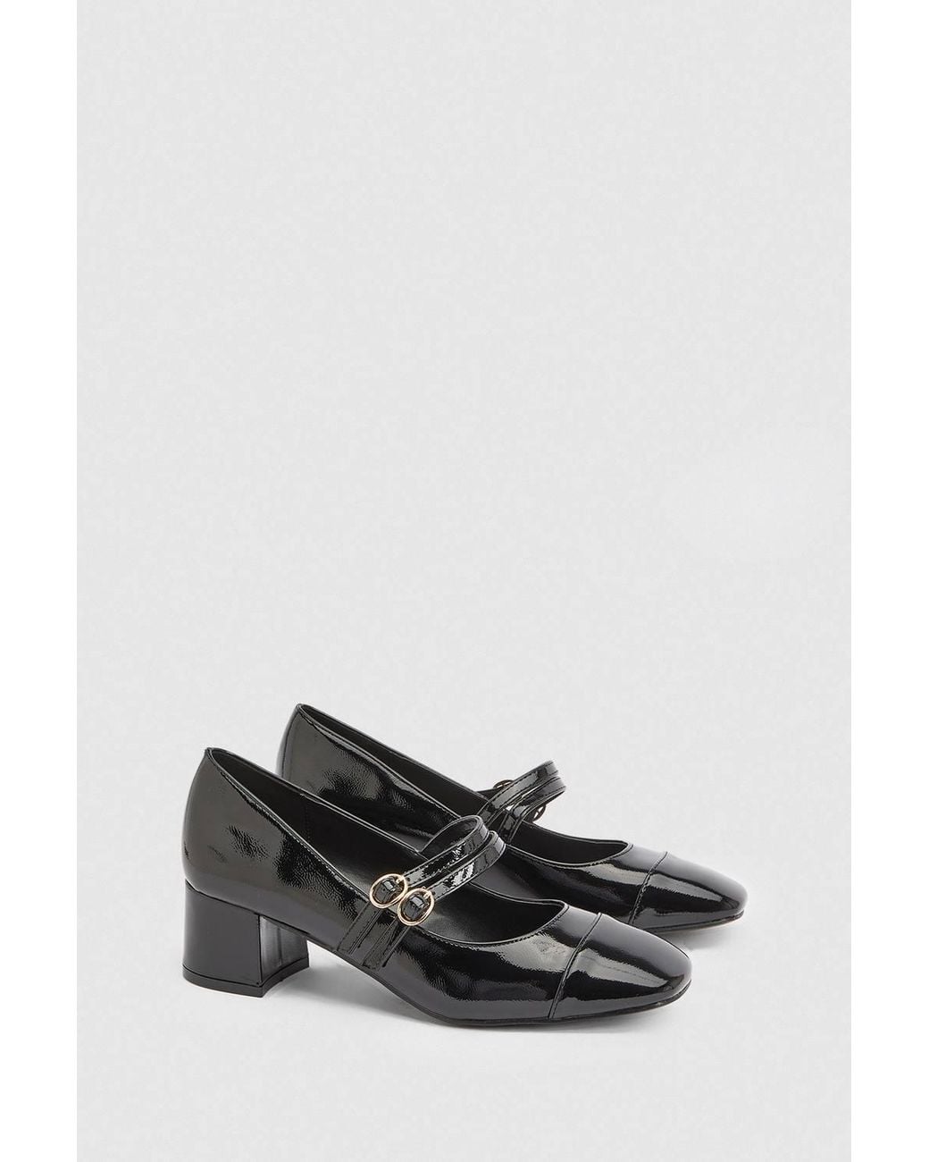 Oasis Black Clair Faux Leather Toe Cap Block Heel Mary Janes