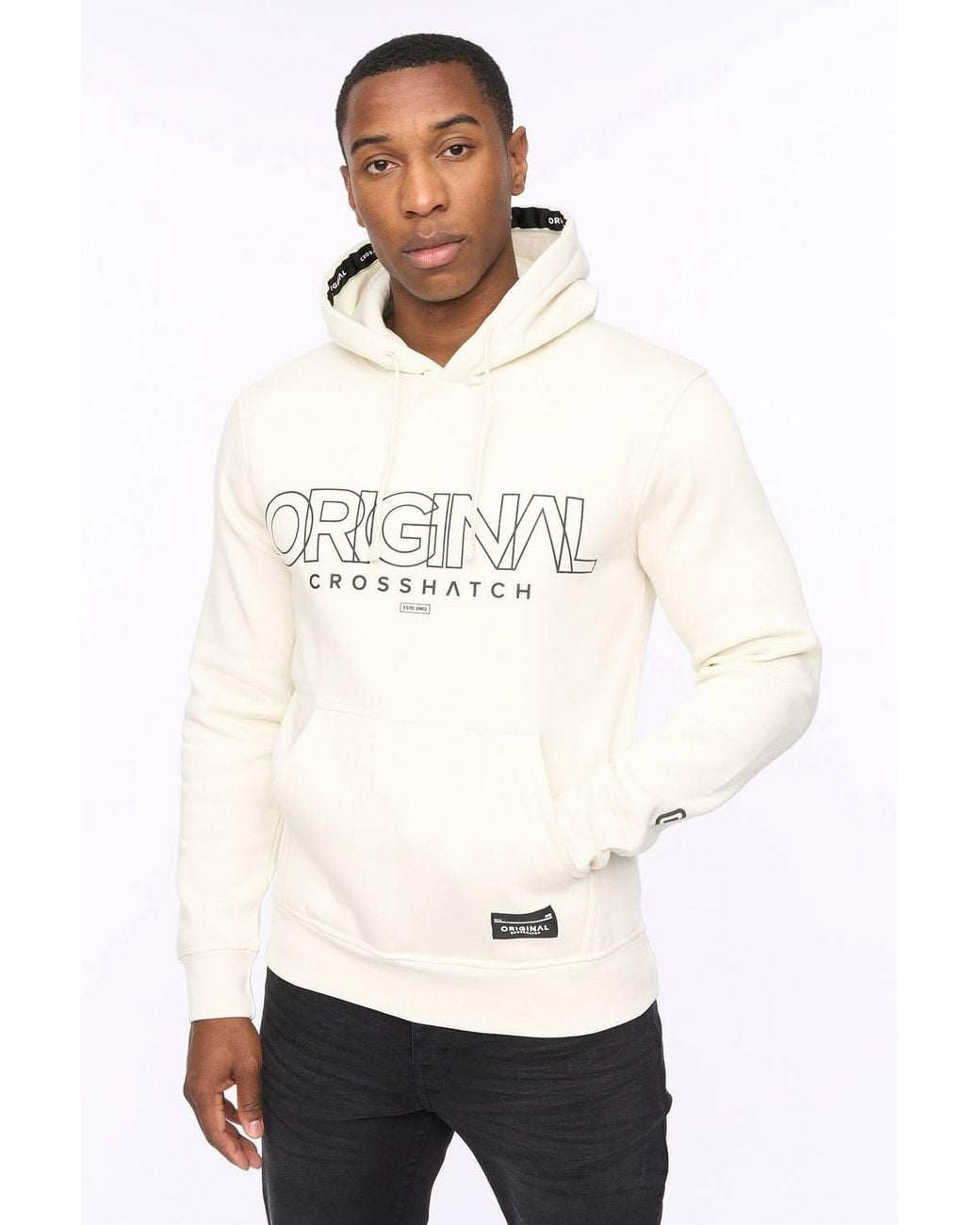 Crosshatch White Carrimoore Premium Graphic Hoodie With Soft-Touch & High Build Details for men
