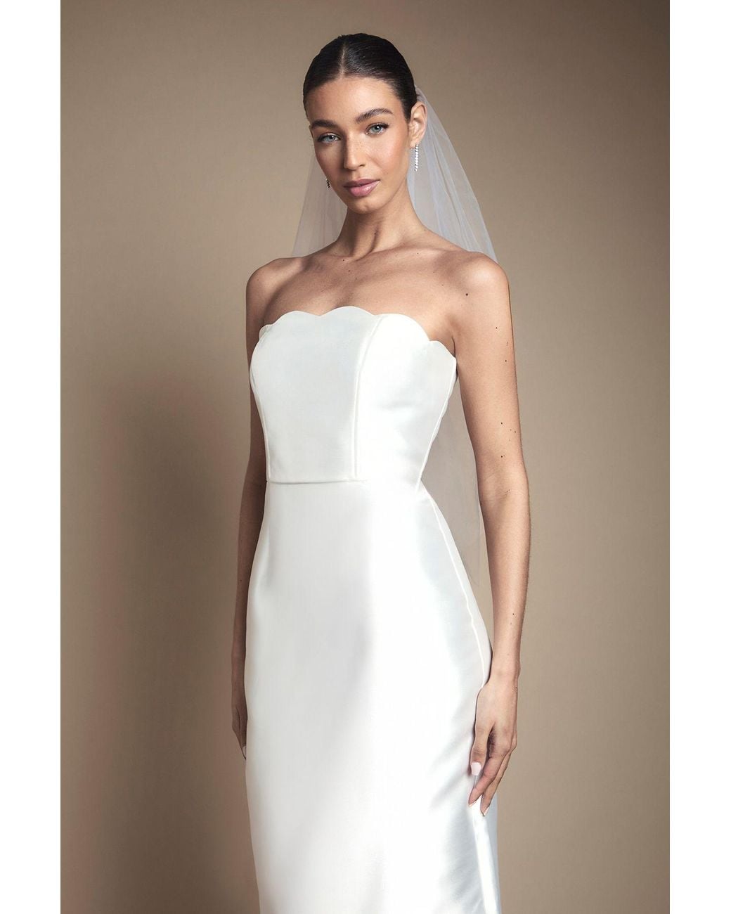 Coast Natural Scallop Detail Twill Column Wedding Dress