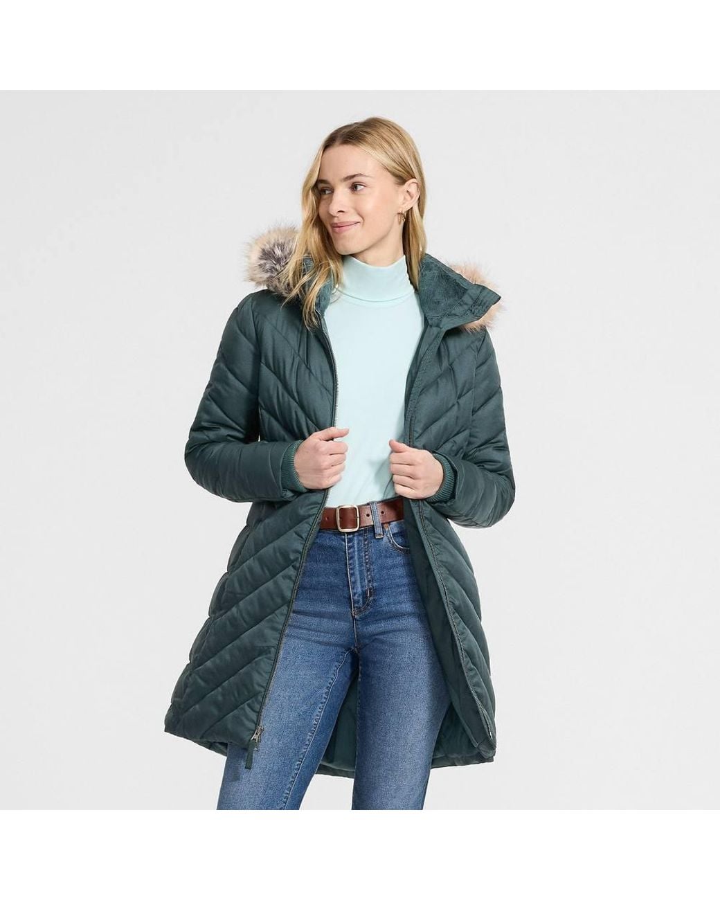 Lands' End Blue Petite Insulated Fleece Lined Coat