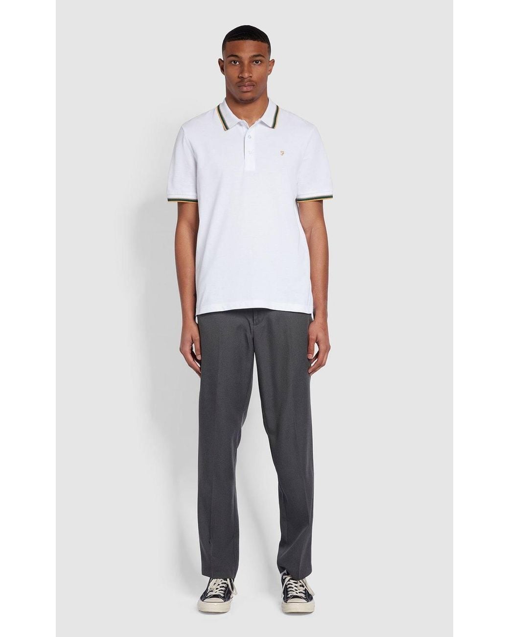 Farah White Alvin Tipped Polo Shirt for men