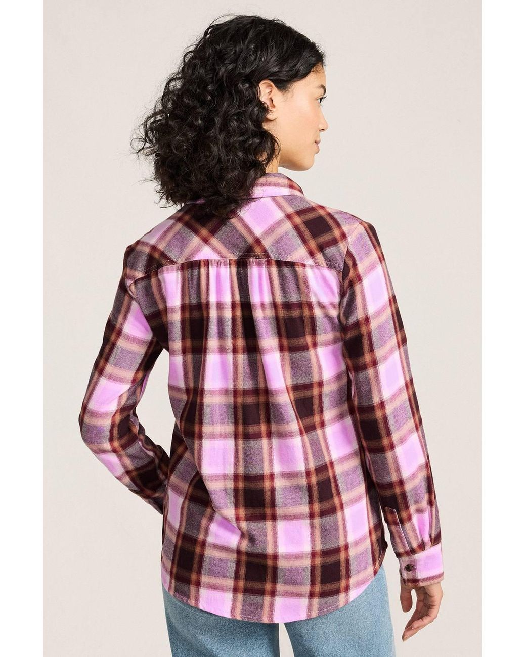 Lands' End Red Long Sleeve Flannel Boyfriend Shirt