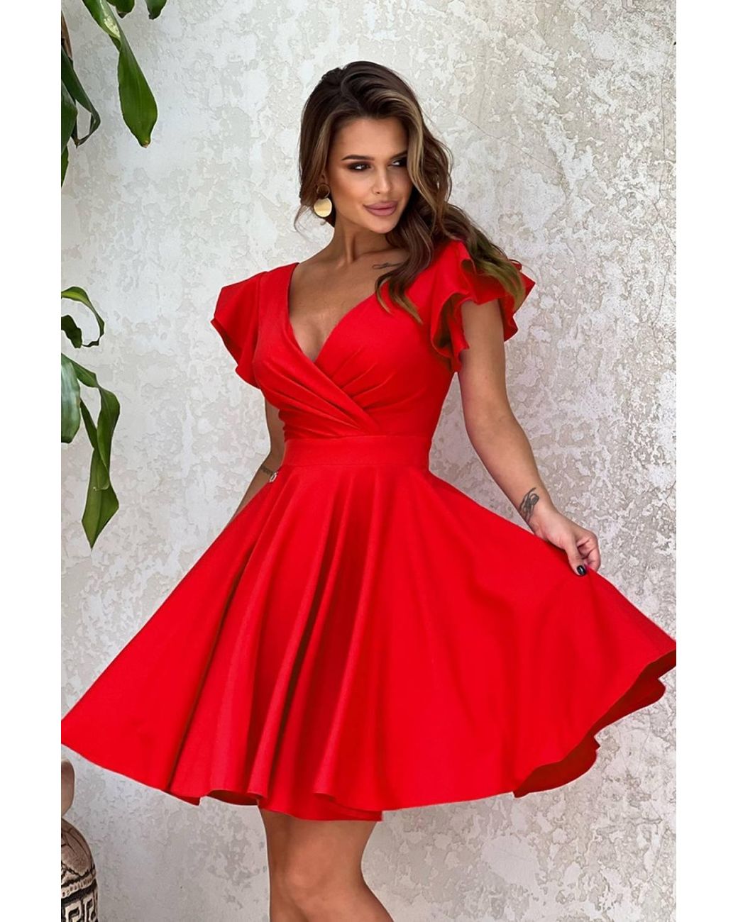 Love Lace Viscose Flared Short Sleeve Dress With Zip