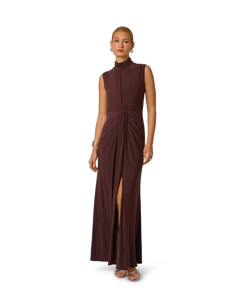 Adrianna Papell Brown Jersey Drape Dress