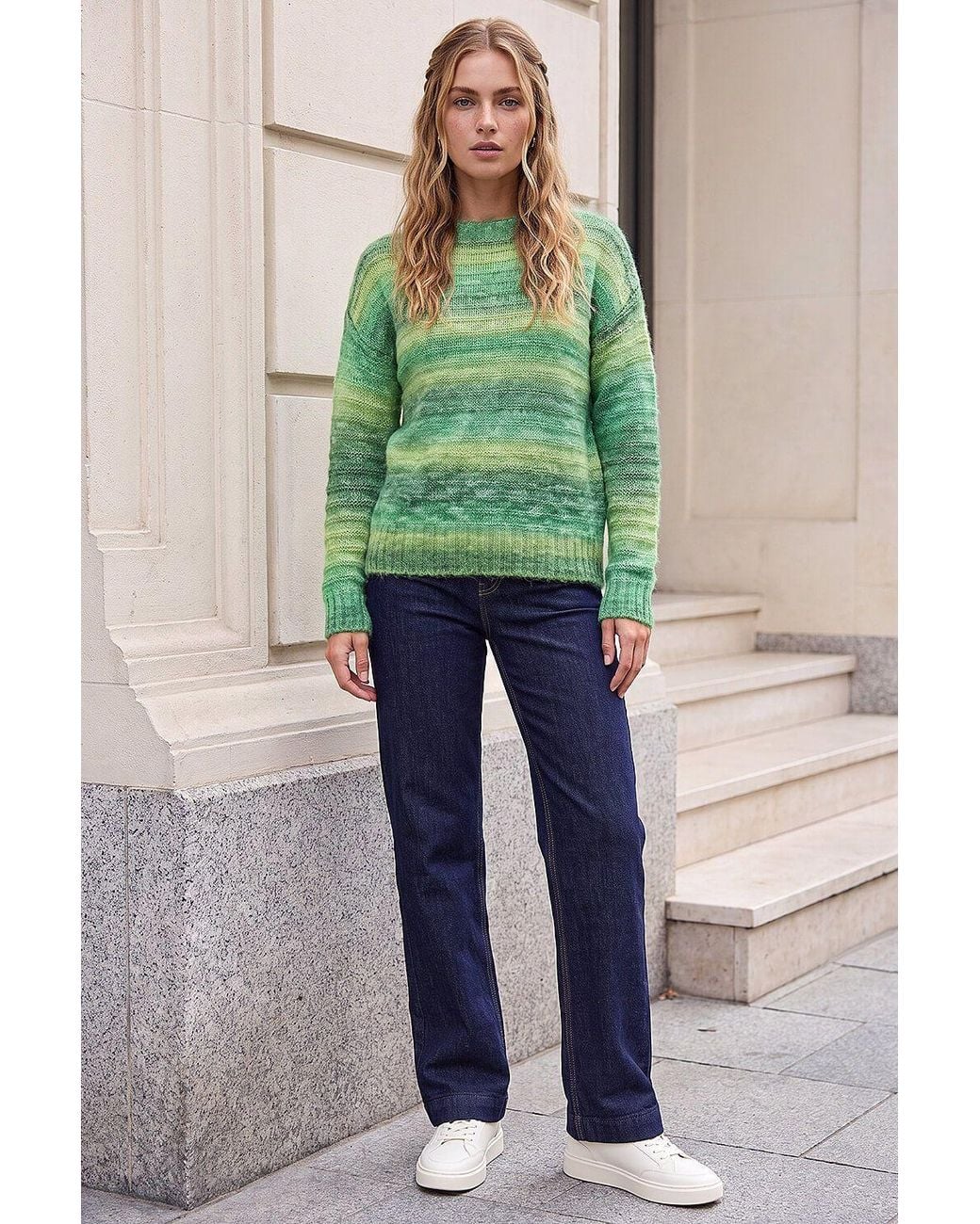 Roman Green Spacedye Stripe Crew Neck Jumper