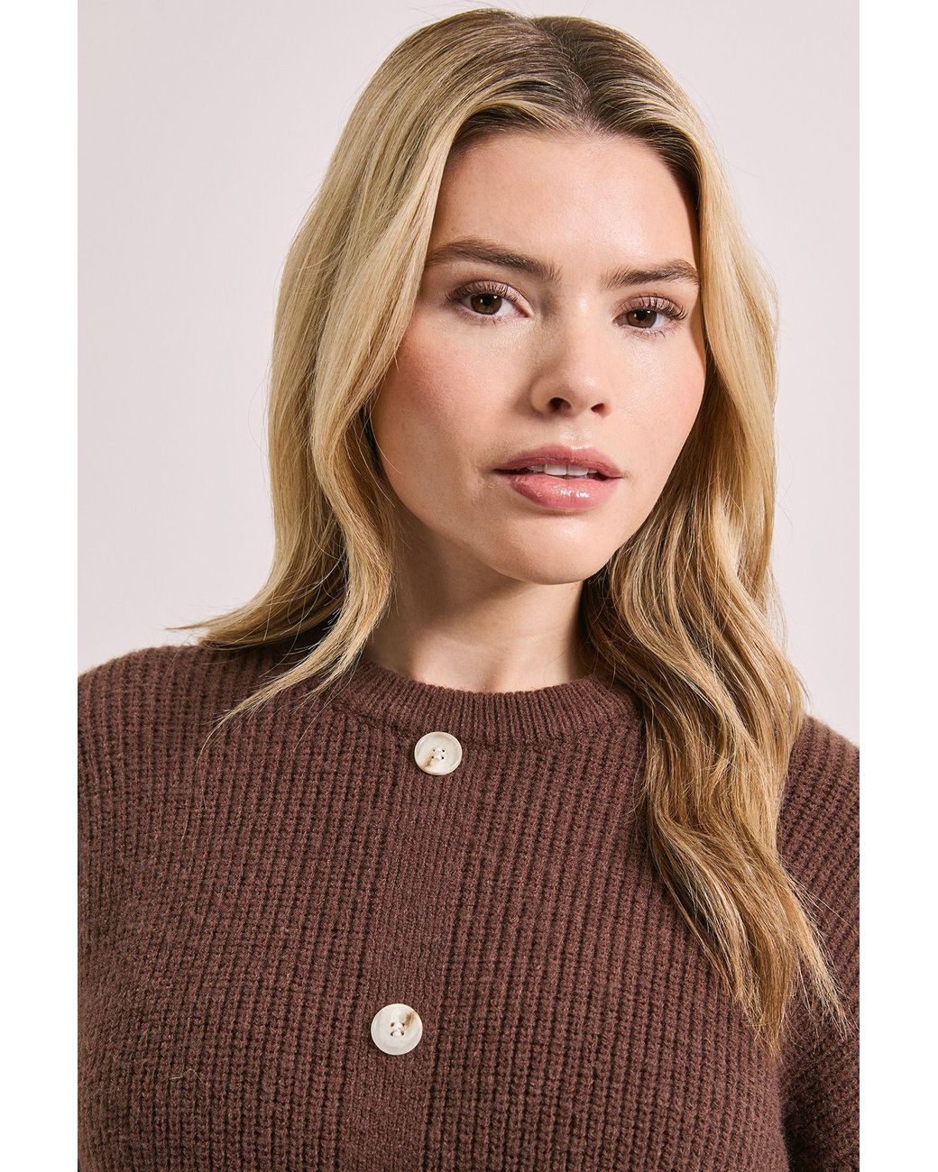 Dorothy Perkins Brown Button Down Knitted Dress