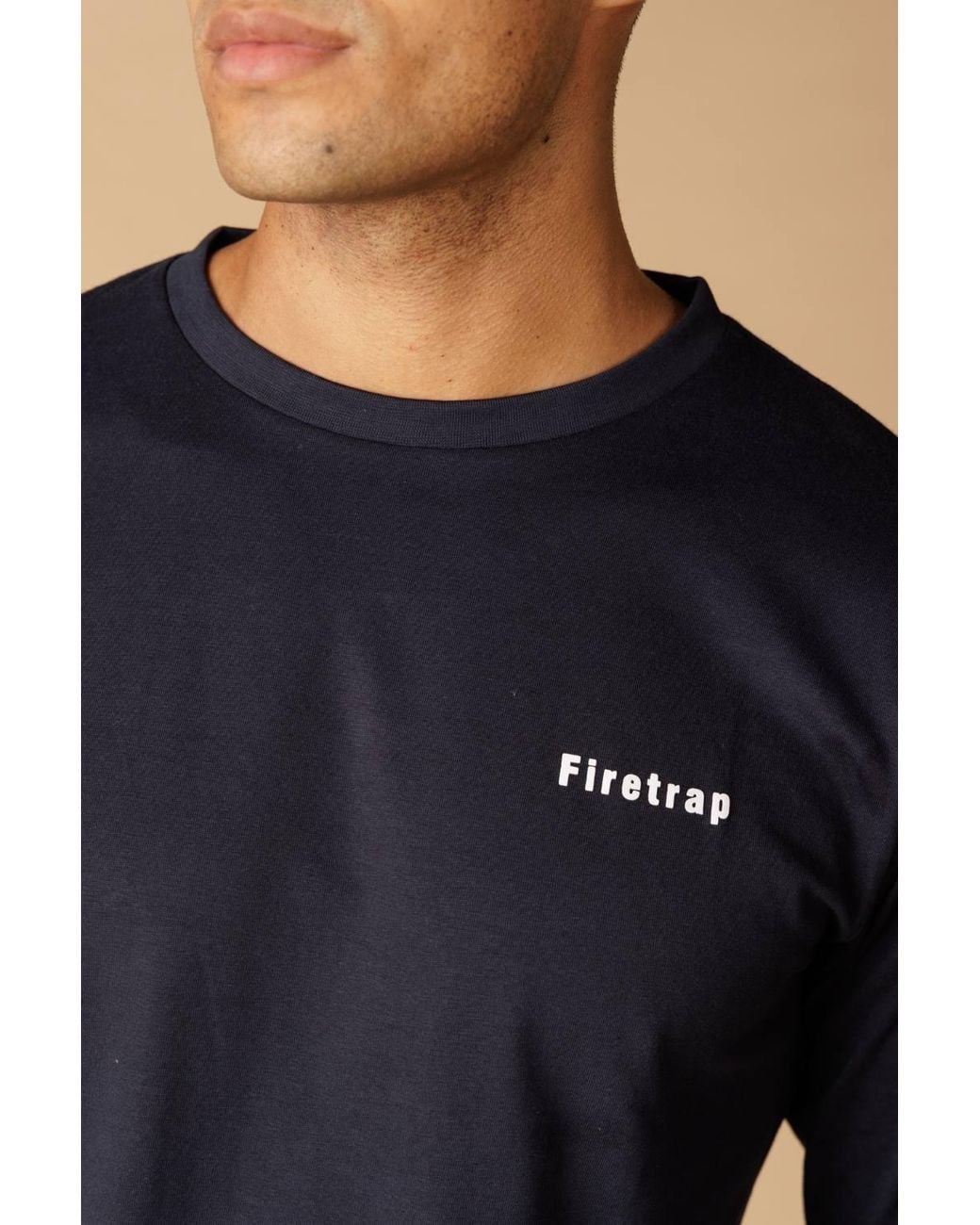 Firetrap Blue Cotton Check 2 Piece Long Sleeve Pyjama Set for men