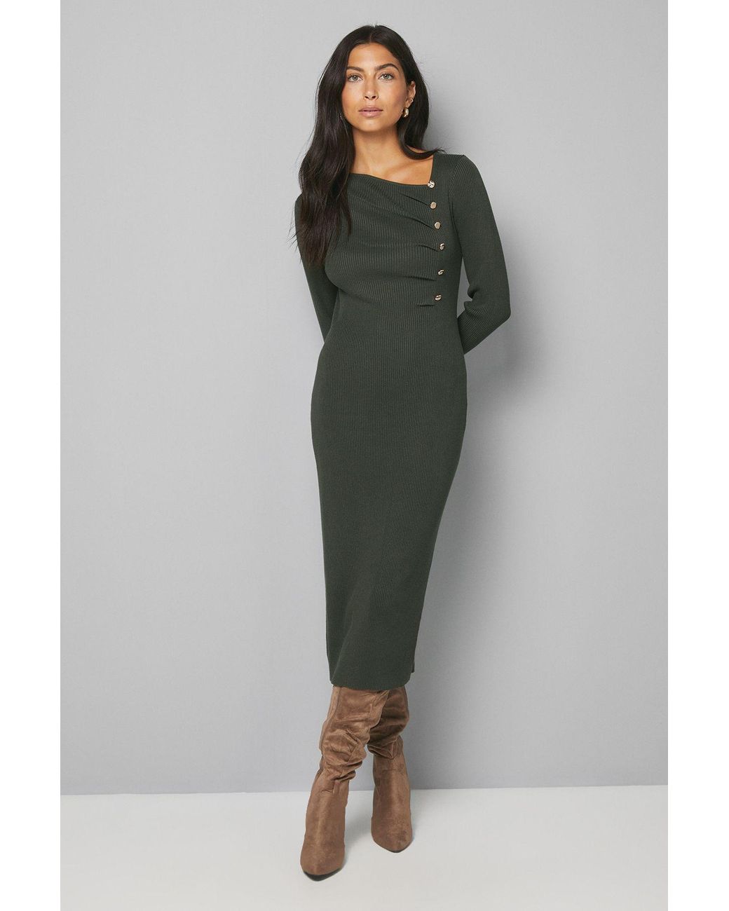 Wallis Green Colour Block Asymmetric Knitted Dress