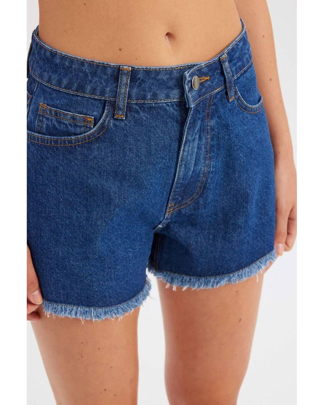 Hiccup Blue Denim Solid High Waist Shorts