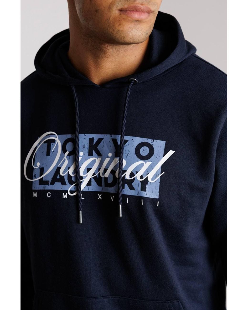 Tokyo Laundry Blue Graphic Print Hoody for men