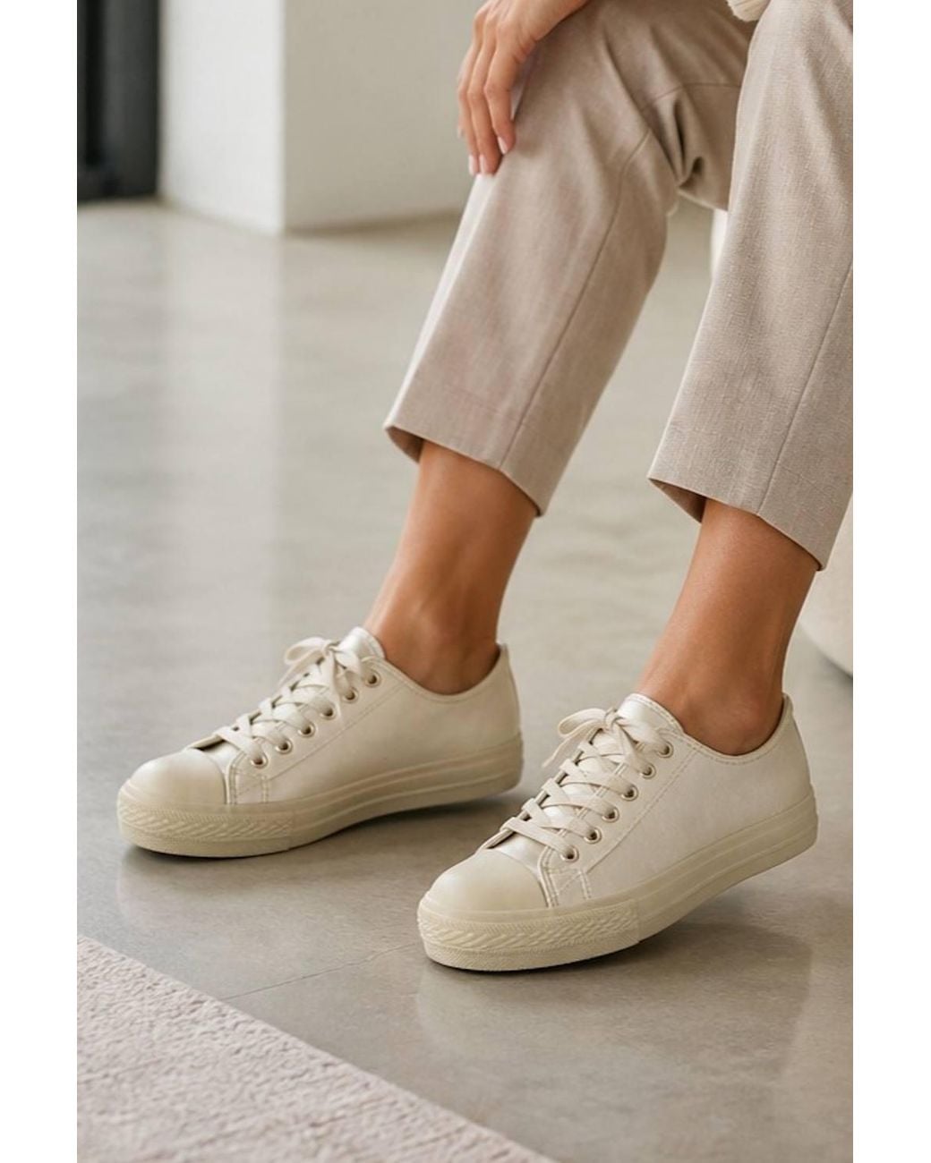 Spot on Natural Metallic Lace Up Casual Trainers
