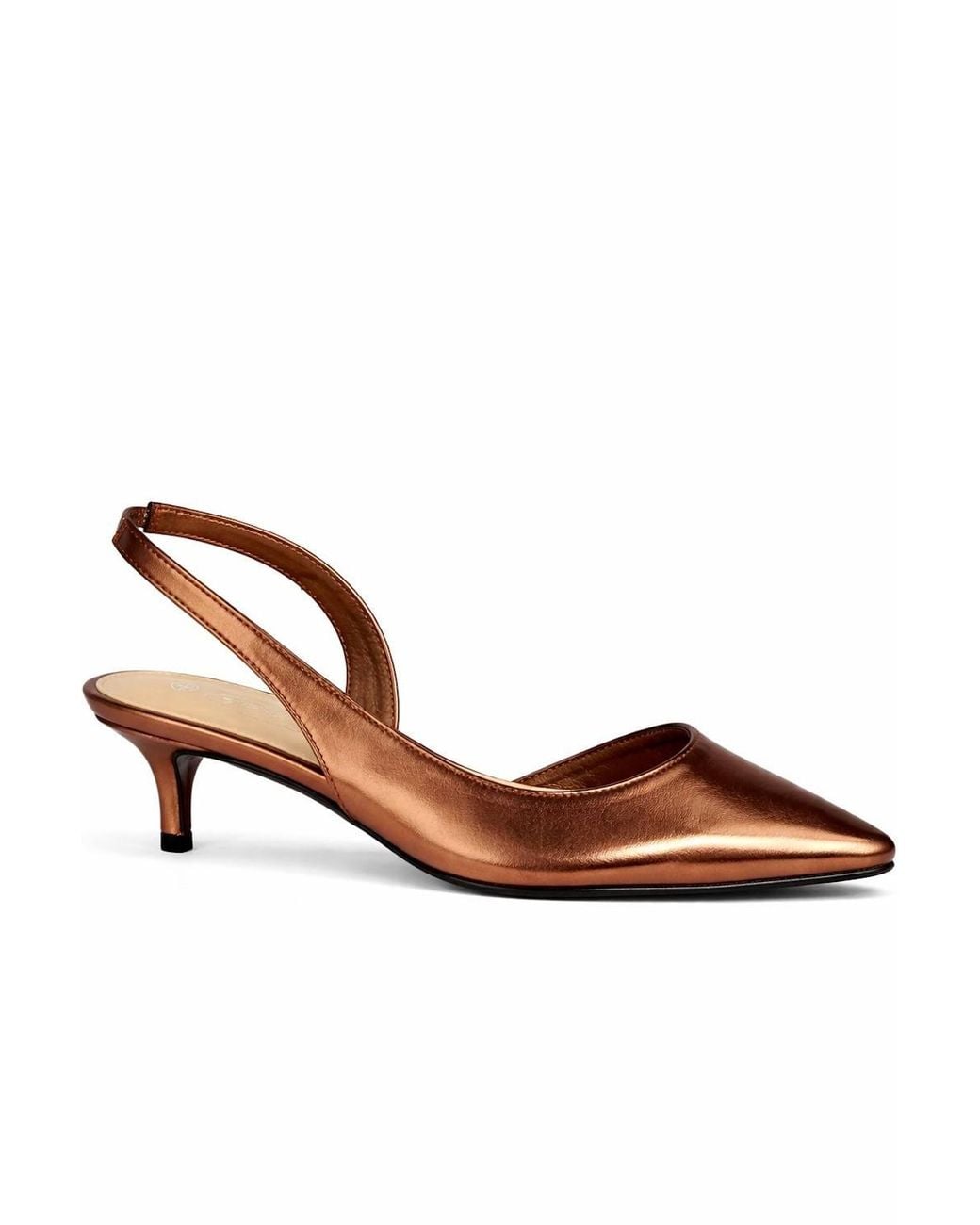 Spot on Natural Pointed Toe Slingback Kitten Heel Court Shoe