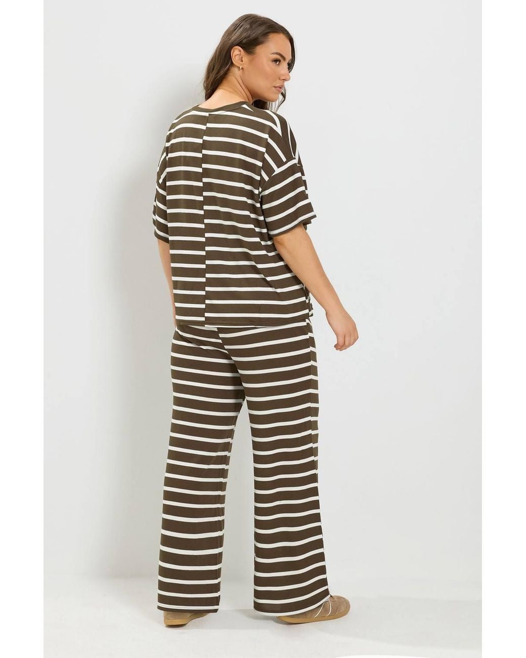Yours Brown Stripe Tie Waist Trouser Set