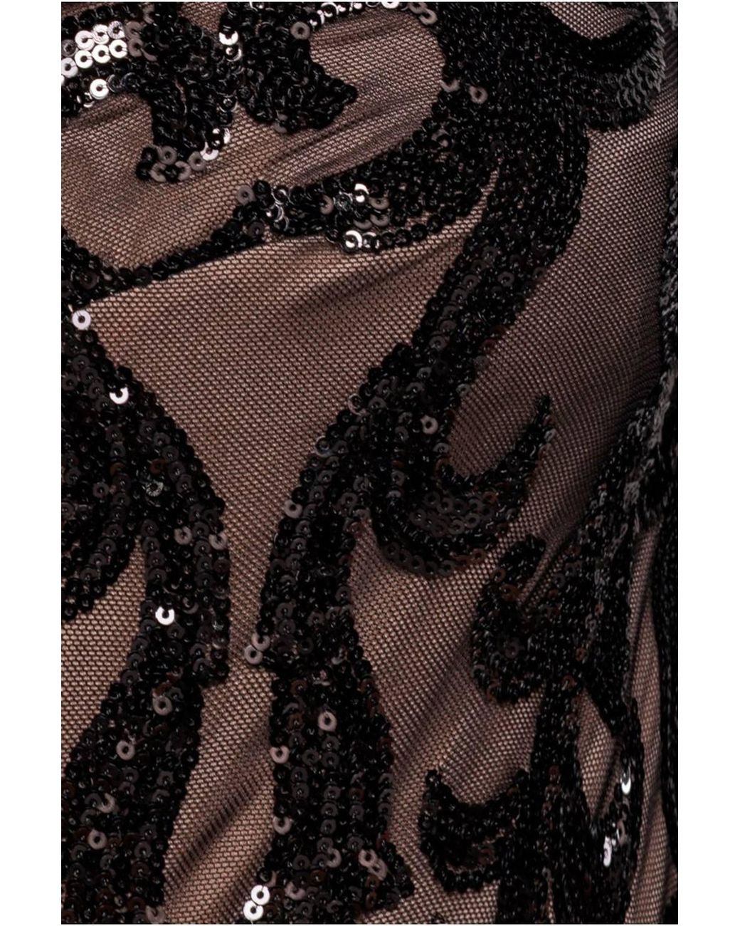 Goddiva Brown Embroidered Sequin Tassel Front Split Midaxi Dress