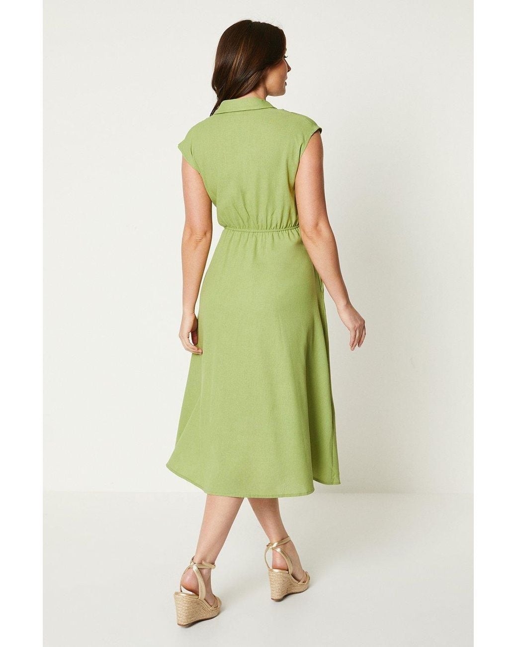 Wallis Green Linen Blend Belted Midi Dress