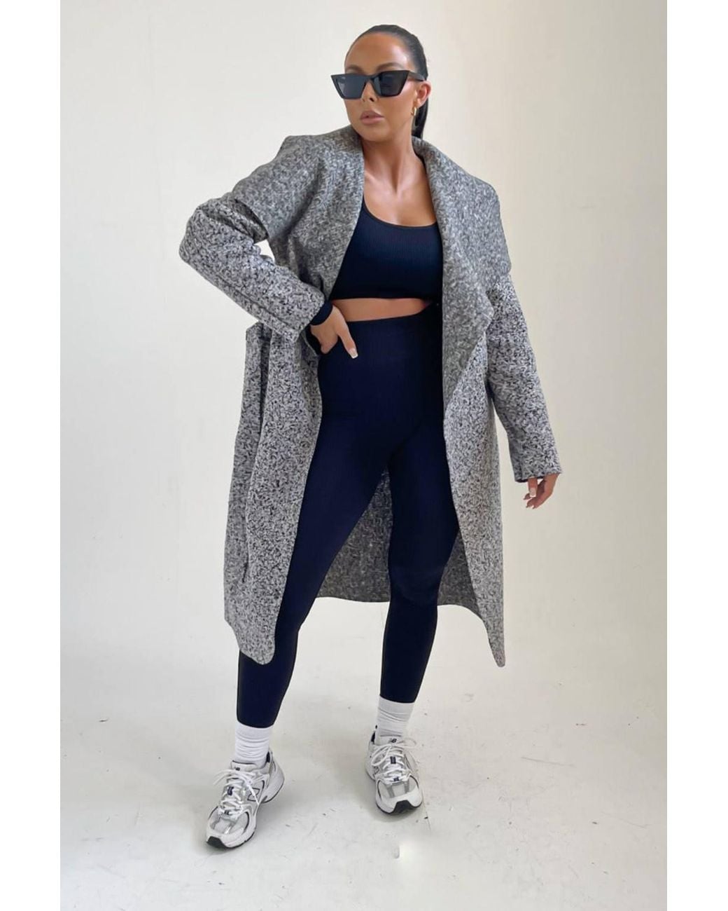 Femme Luxe Blue Waterfall Duster Belted Long Coat