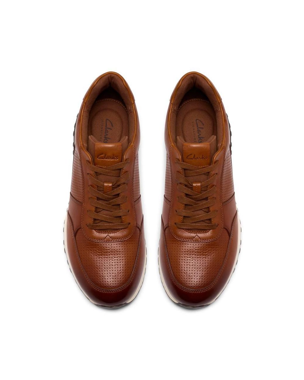 Clarks Brown Radwell Tie Tan Leather Trainers, Lace Up for men
