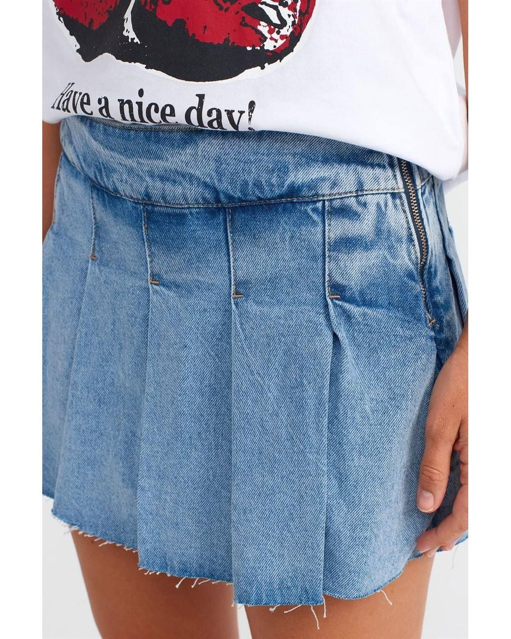 Dilvin Blue Mid-Waist Mini Denim Skater Skirt