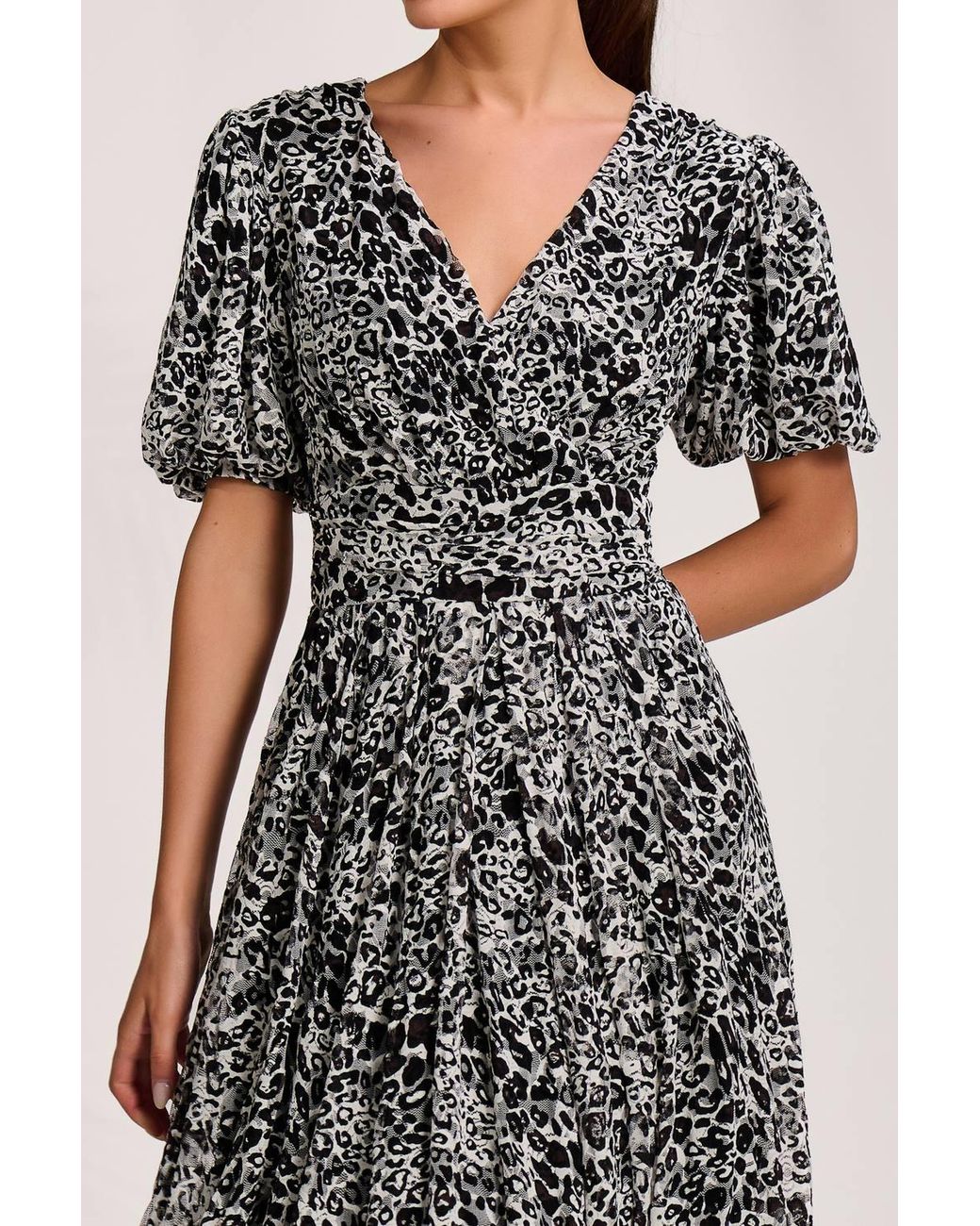 Jolie Moi Multicolor Puff Sleeve Printed Lace Maxi Dress