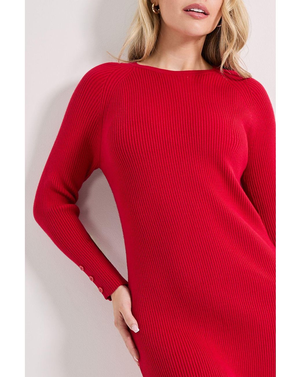 Dorothy Perkins Red Button Cuff Slim Knitted Midi Dress