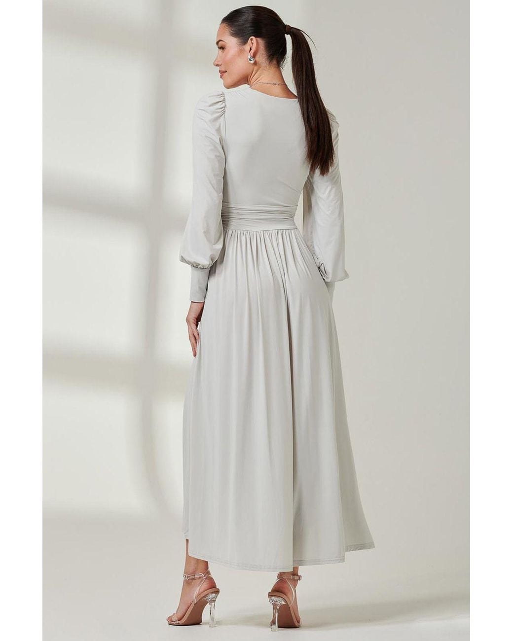 Jolie Moi Gray Long Sleeve Super Soft Jersey Maxi Dress