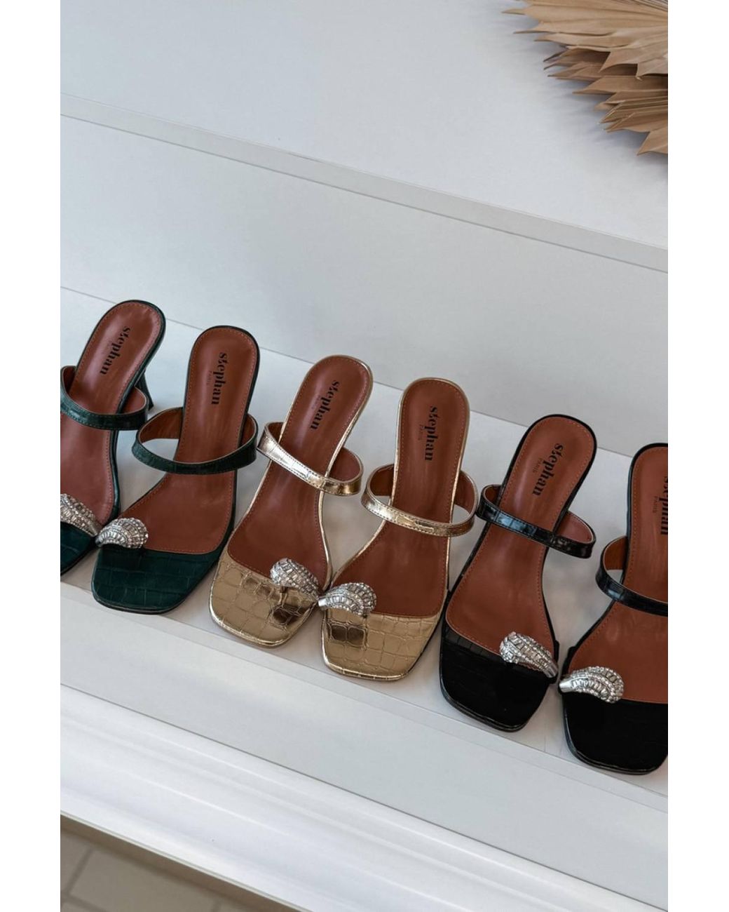 Love Lace Brown Stiletto Heeled Sandals With Jewel Toe Detail & Midfoot Strap