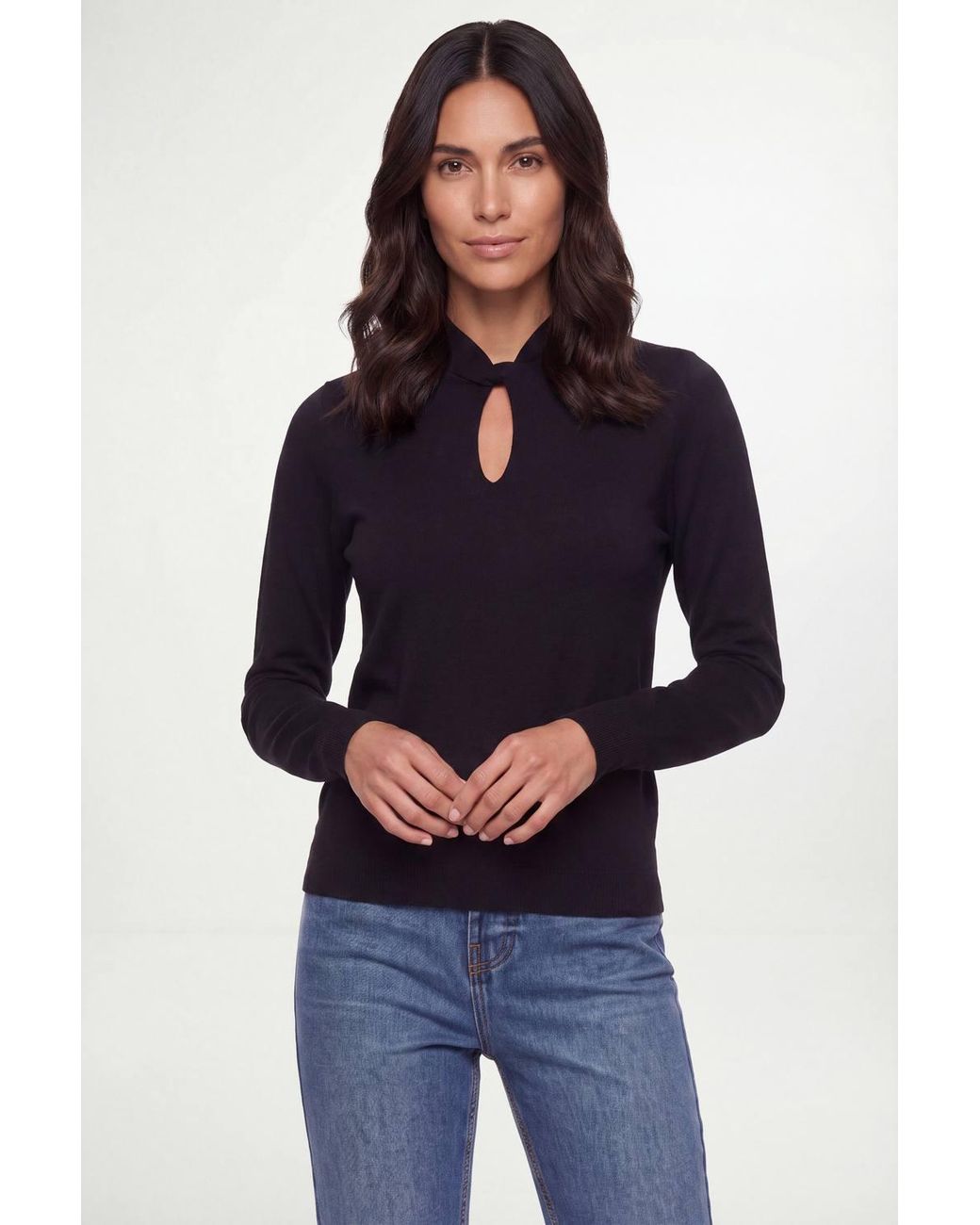 Wallis Blue Twist Neck Keyhole Knitted Jumper