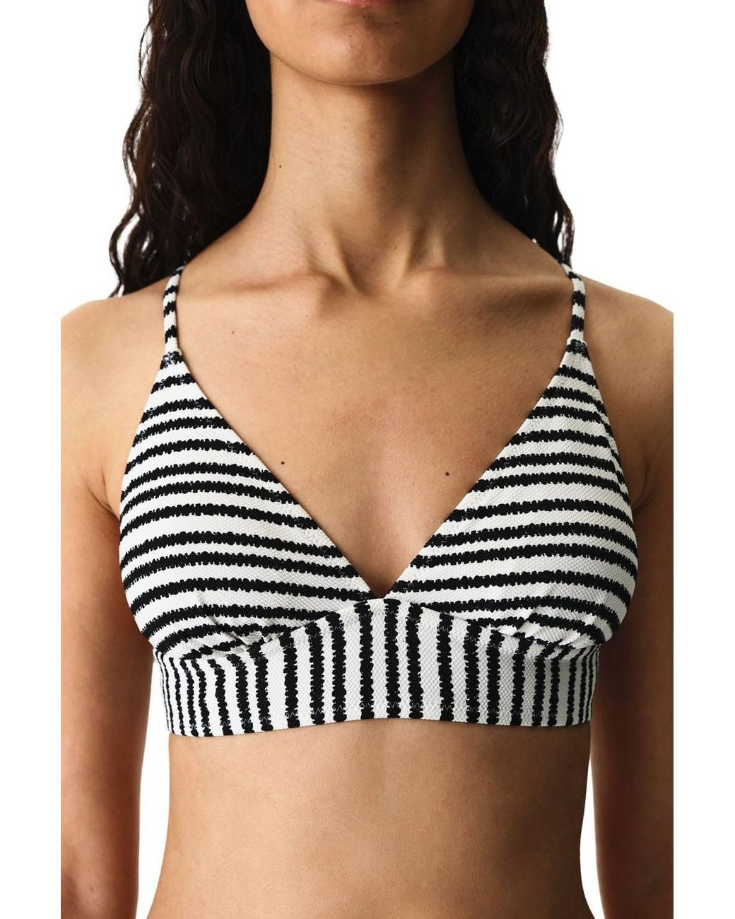 Penti Black Ringel Striped Textured Bralette Bikini Top