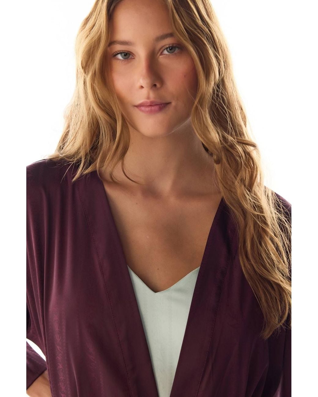 Penti Purple Aurora Floral-Sleeve Satin Robe