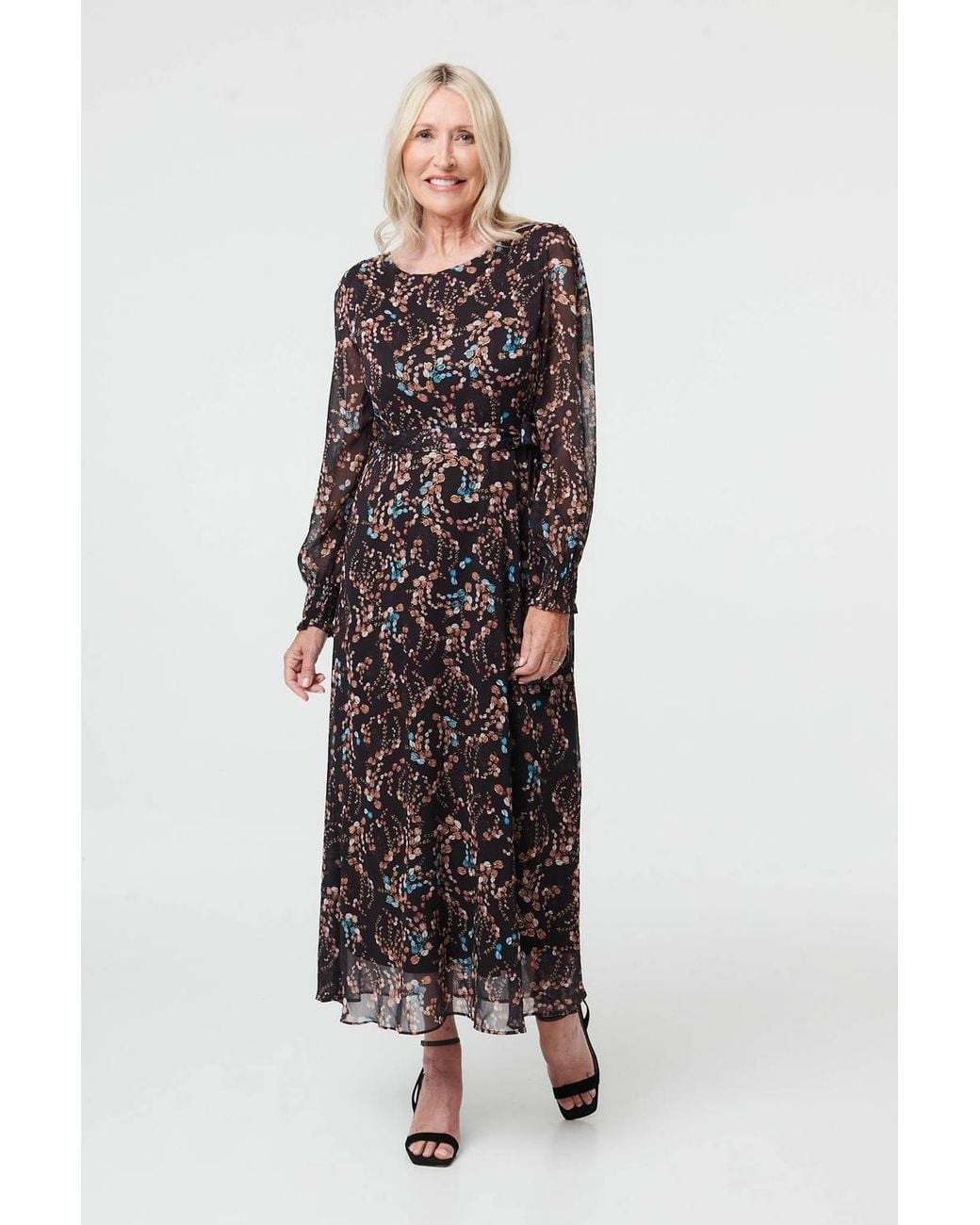 Izabel London Brown Floral Semi Sheer Layer Maxi Dress