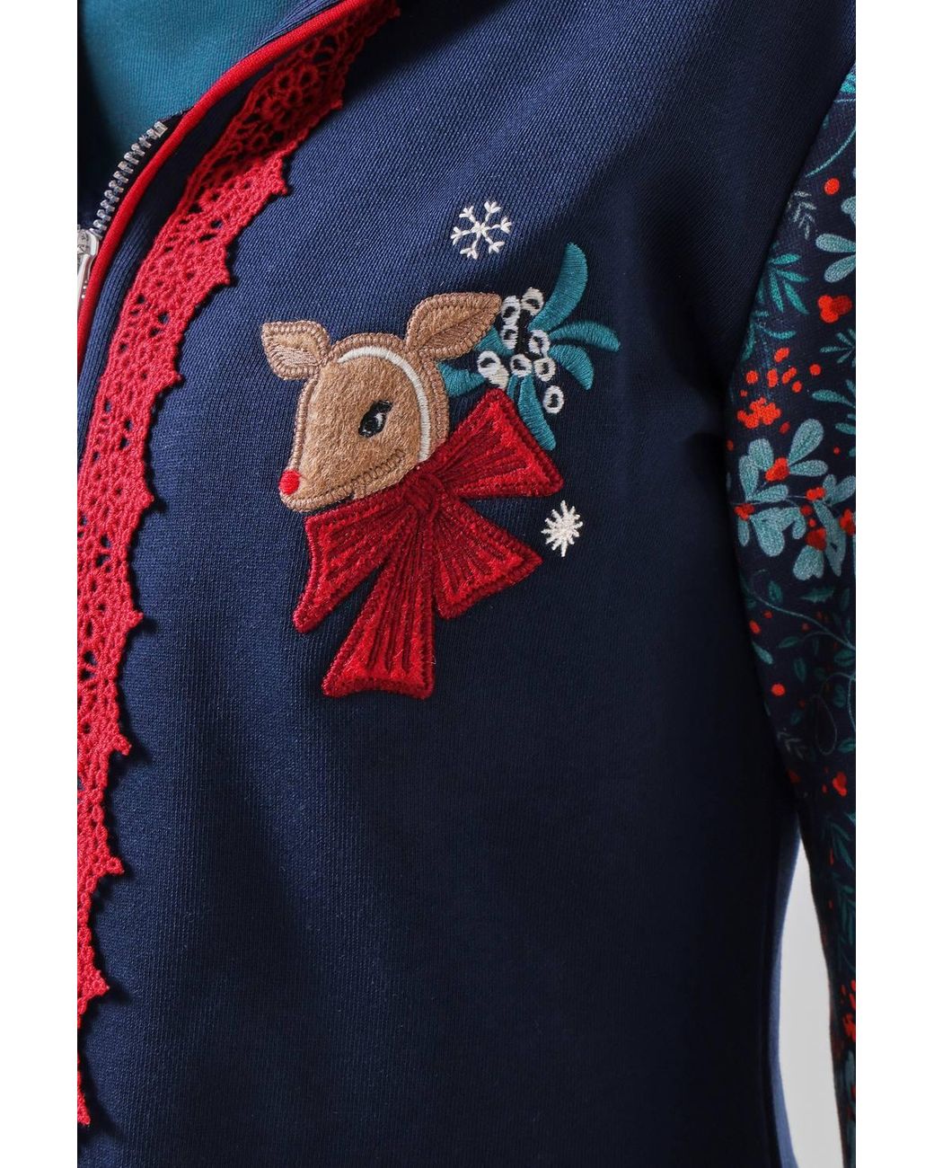 Joe Browns Blue Christmas Reindeer Zip Through Hoodie