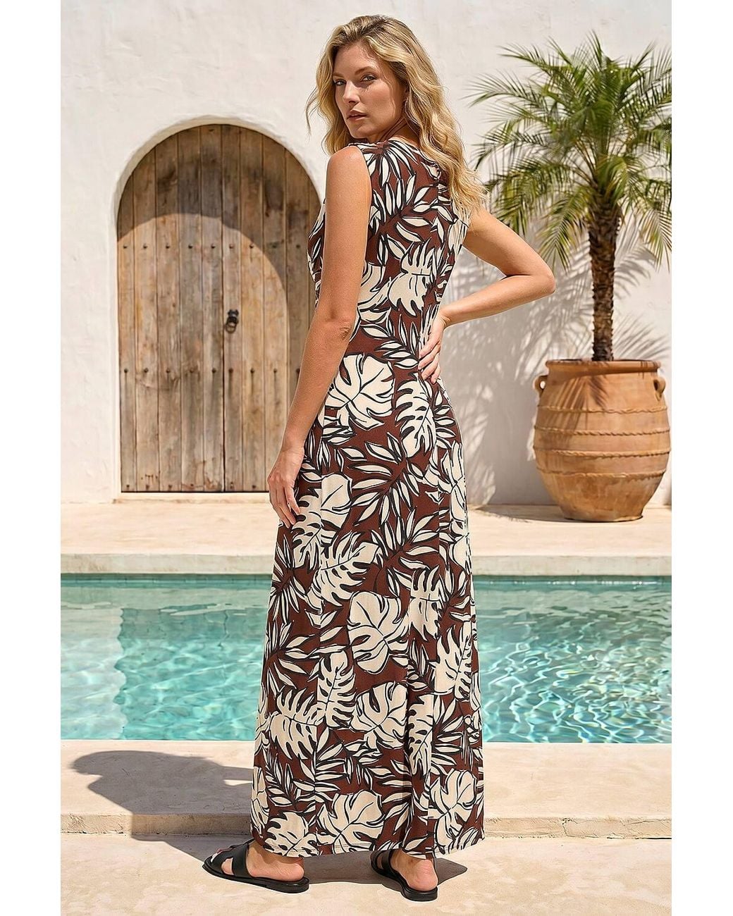 Roman Green Leaf Twist Front Maxi Dress