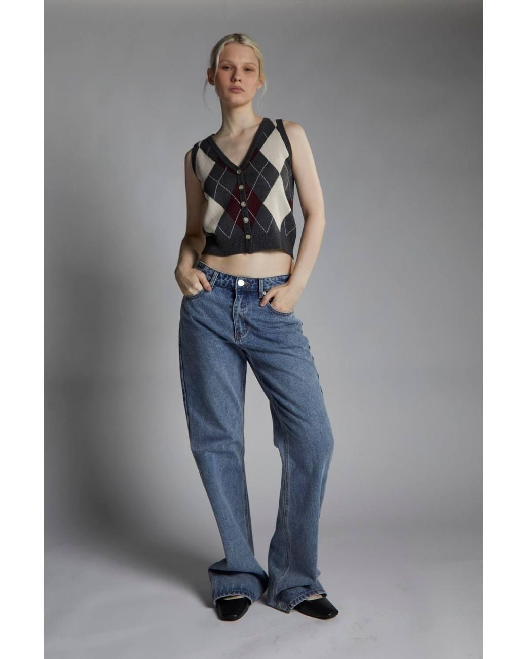Shnoo Gray Button-Front-Vest Crop-Top