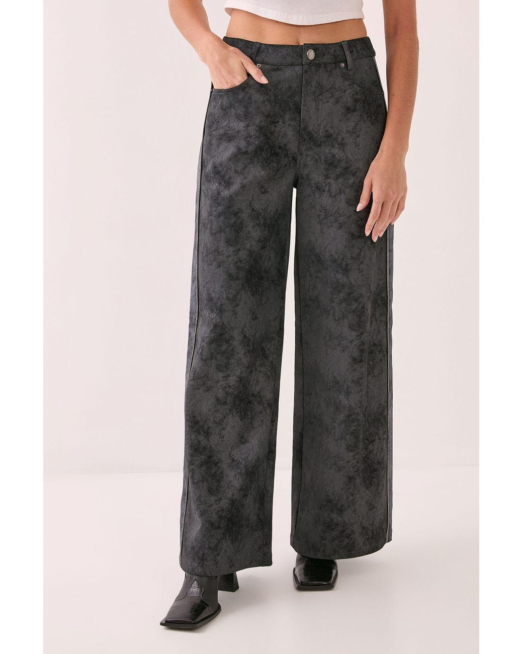 Nasty Gal Multicolor Distressed Faux Leather Panelled Trouser