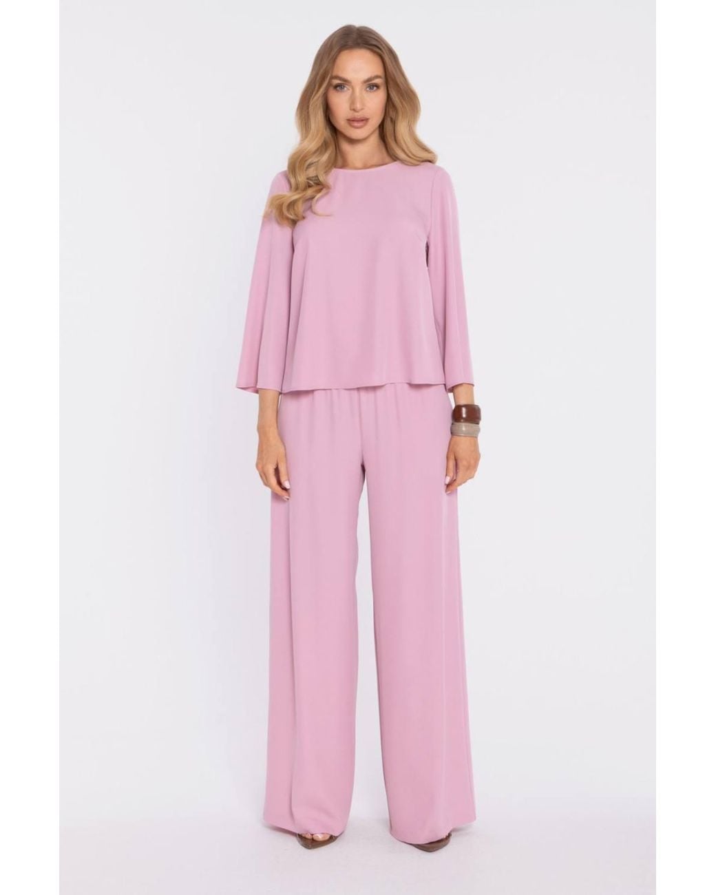 Love Lace Pink Stretch Blouse With Long Sleeves