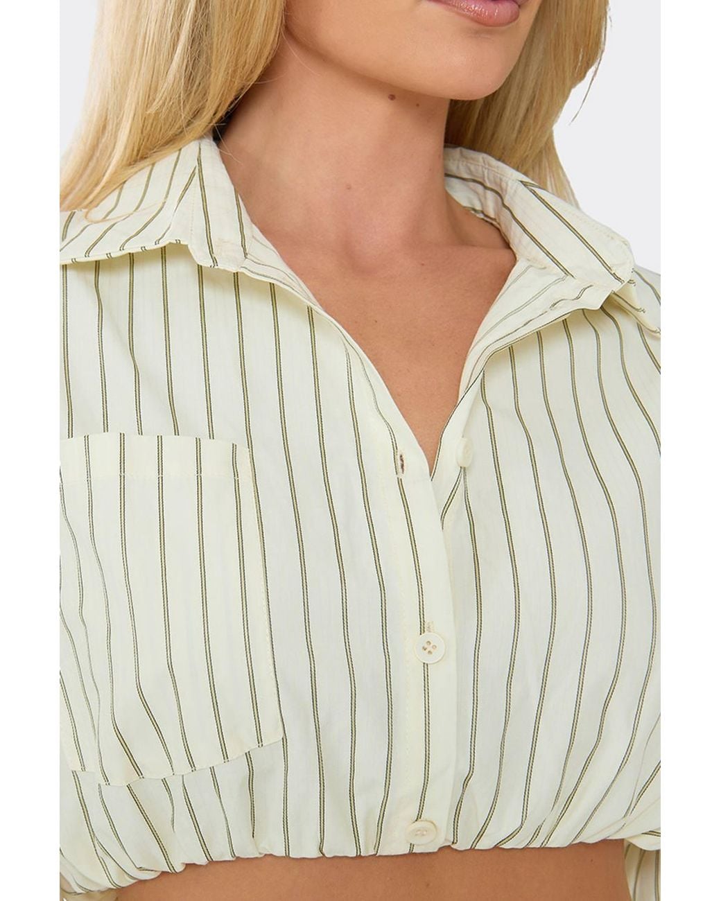 EGO White Button Up Pinstripe Cropped Skirt