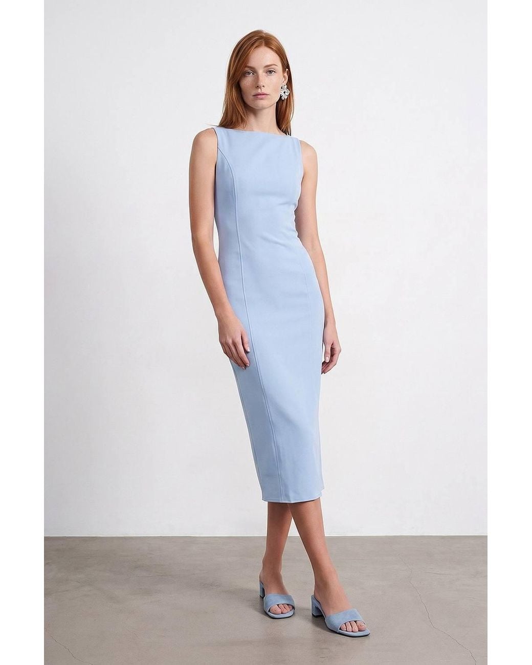 Dilvin Natural Sleeveless Midi Bodycon Dress With Slit