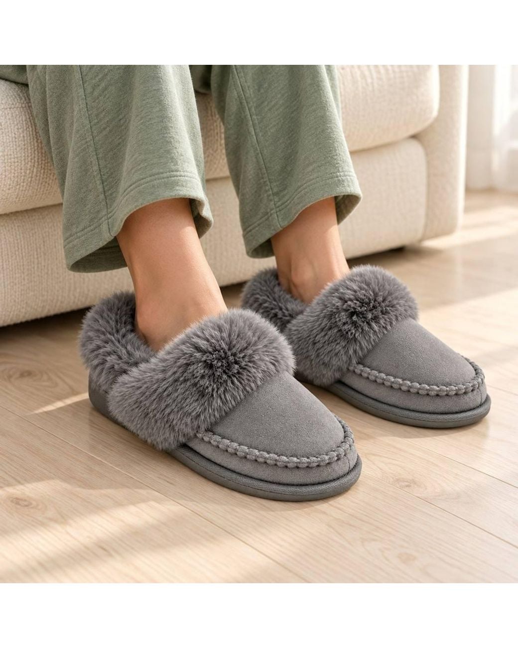 LARANGE Gray Gift Box Trim Slip-On Mule Slippers