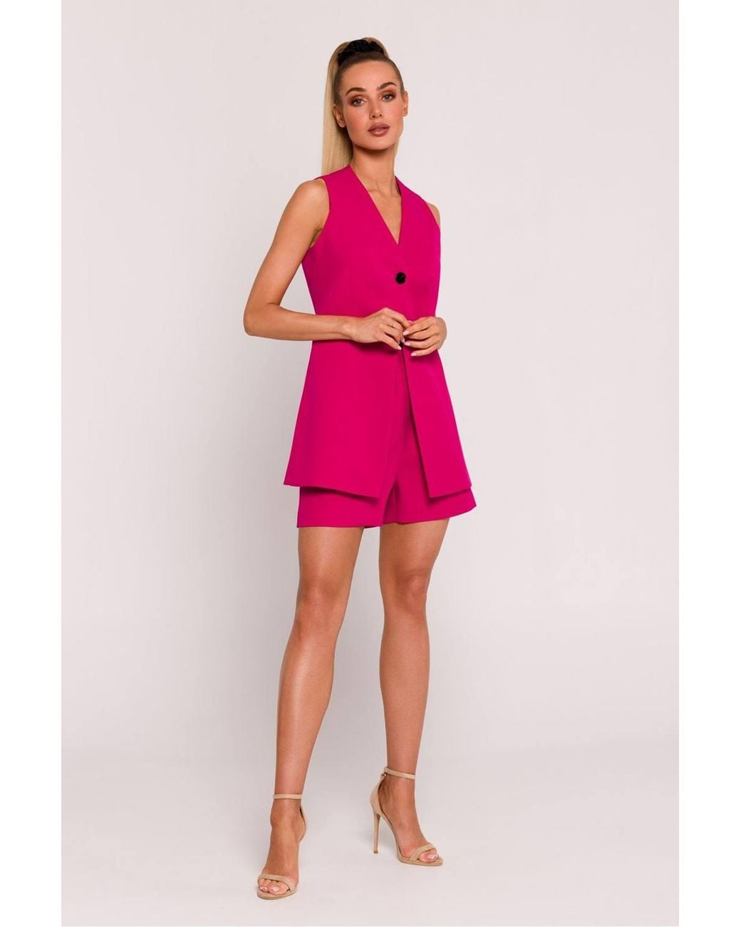 Love Lace Pink V-Neck Gilet With Pockets & Buttons