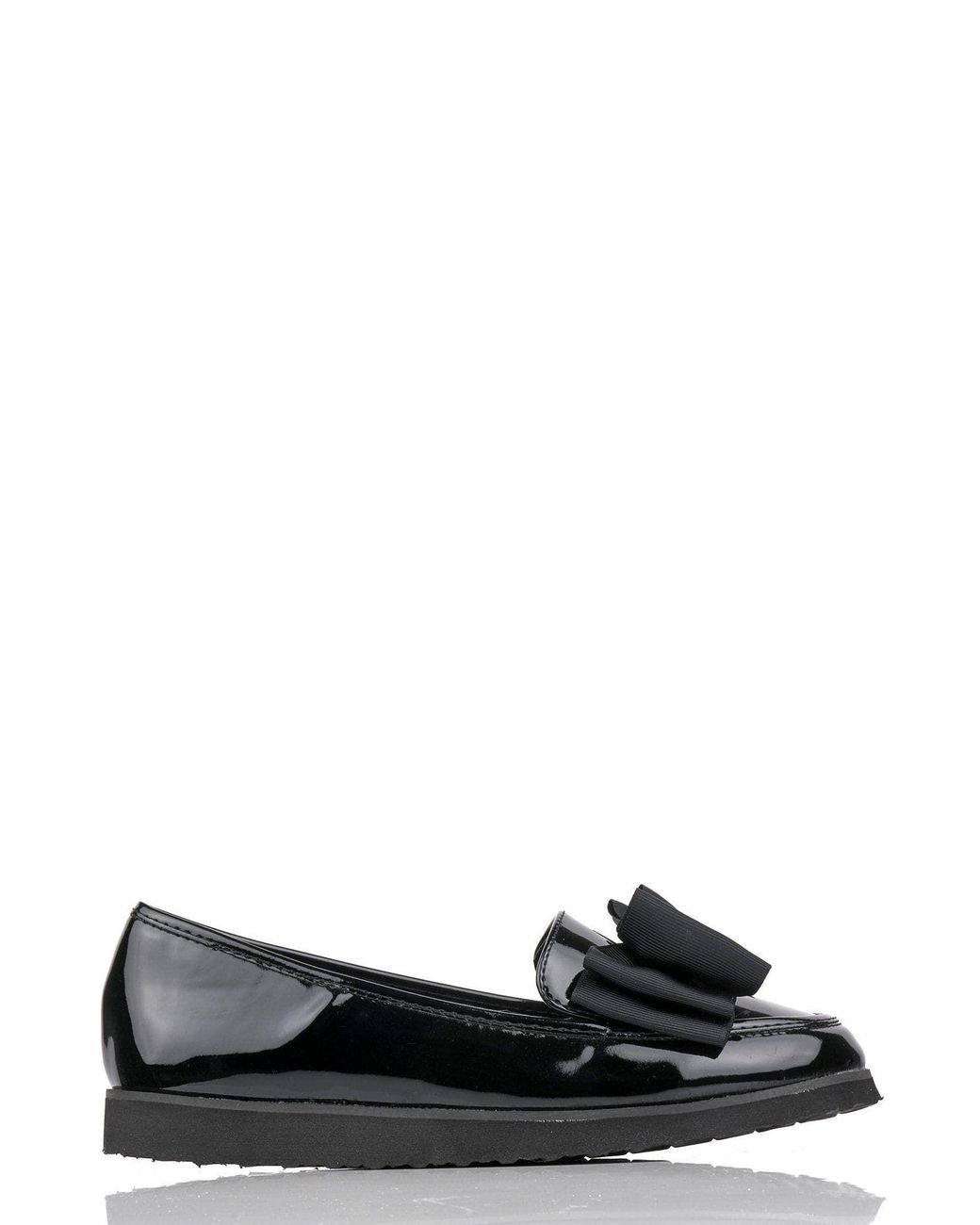 Miss Diva Black Ada Bow Detail Cleated Flatform Sole Loafers