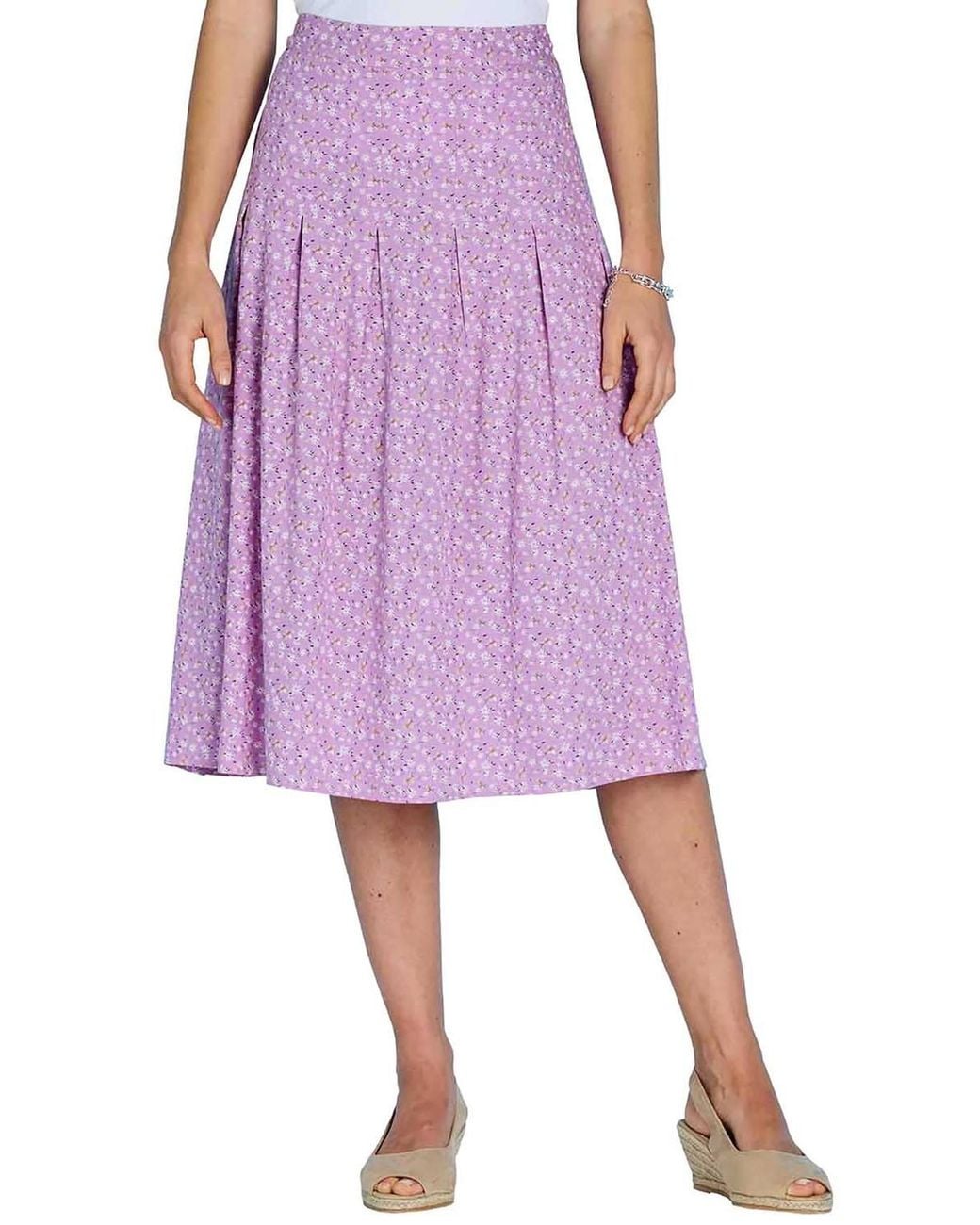 Chums Purple Viscose Print Pleat Front Skirt