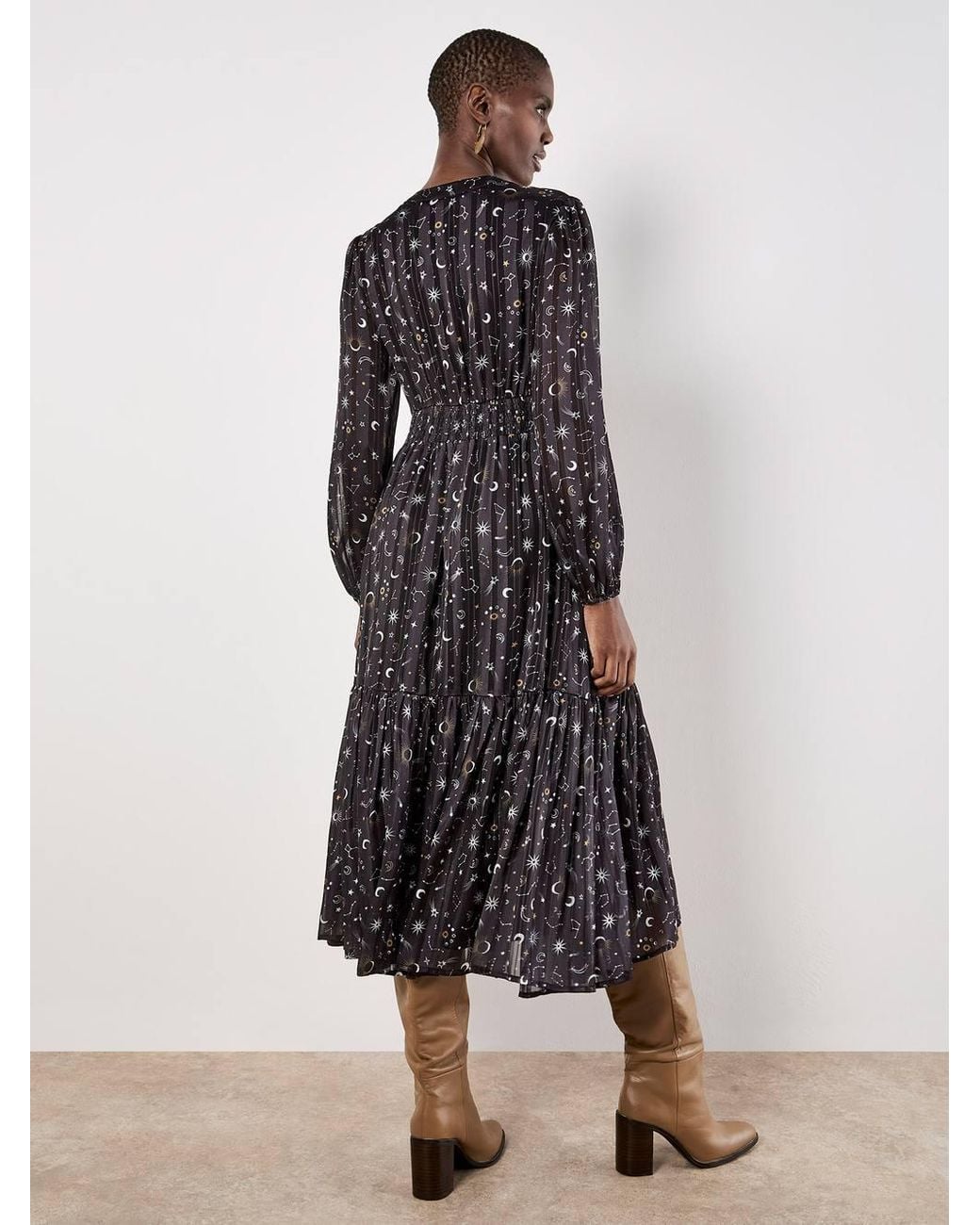 Apricot Black Constellation Shimmer Satin Midaxi Dress