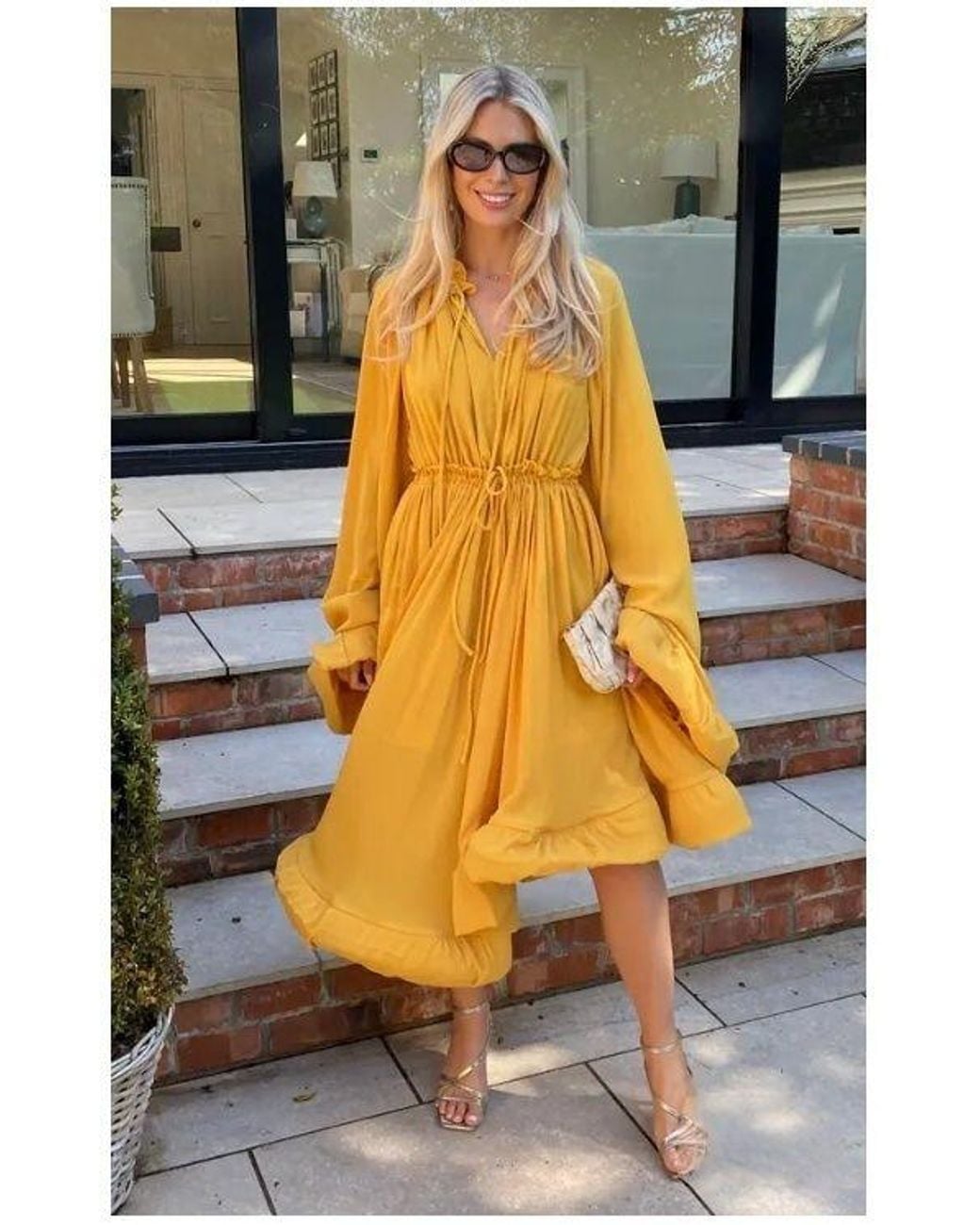 CY Gray Ruffle Hem & Sleeves Oversized Dress