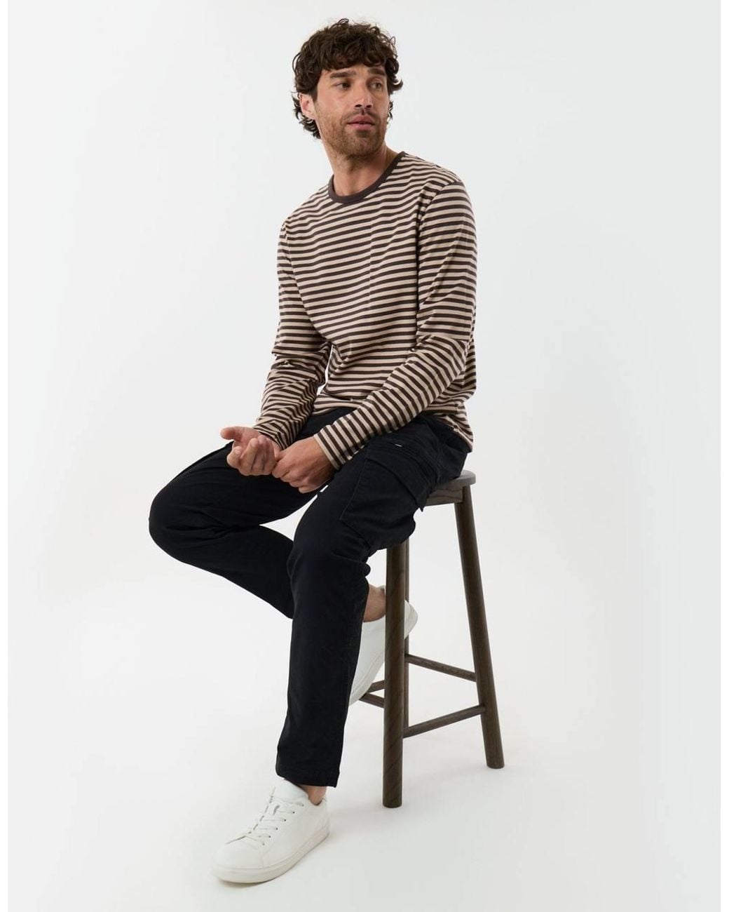 Threadbare White Slim Fit Cotton Rich Cargo Trousers for men