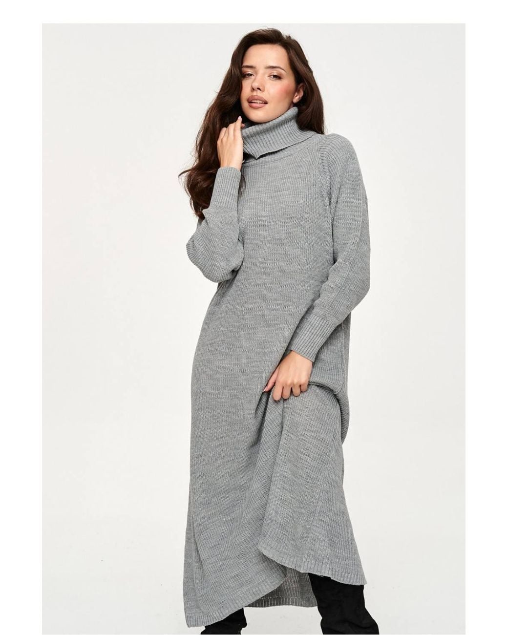 Love Lace Gray Autumn Knitted Long Sleeve Jumper Dress